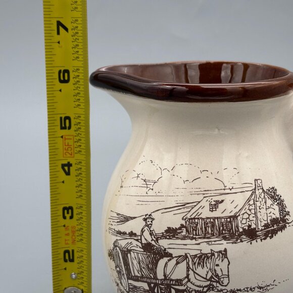 Vintage Habitant Crocks Potteries Ceramic 6" Pitcher Glaze and Rural Farm Scene - Picture 8 of 8